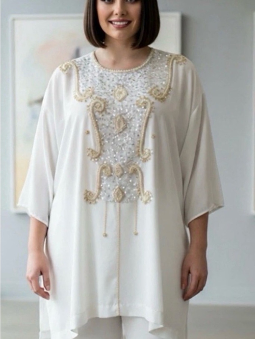 Embellished White Beaded Tunic